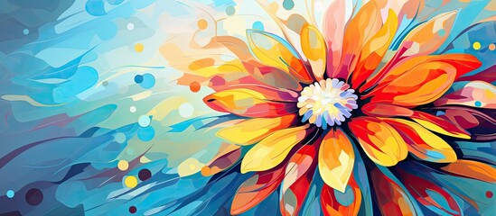 Fototapeta na wymiar Colorful blooming flower depicted in a creative and vibrant backdrop Created using digital technology