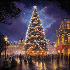 Fototapeta na wymiar Christmas Tree Twinkling Tapestry 