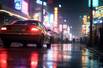 80s cinematic scene in the street by night, AI generated - obrazy, fototapety, plakaty
