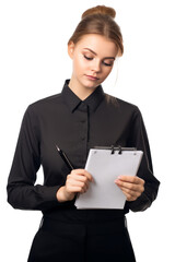 Female waiter taking order, isolated on transparent background