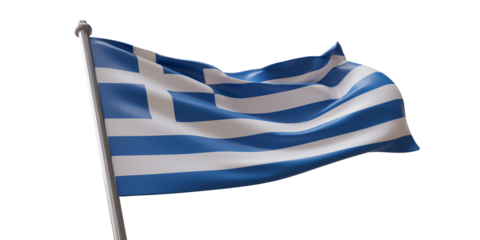 Greek flag waving isolated on white transparent background, PNG. Greece country national sign symbol