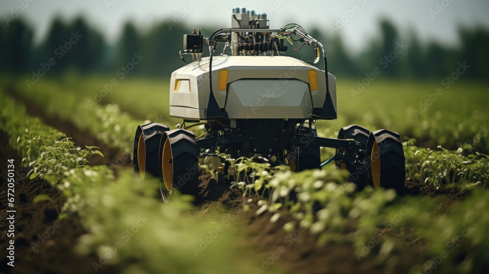 Wall mural electric Agricultural machine working at the fields