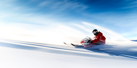 Sled moving fast in winter with motion blur effect.