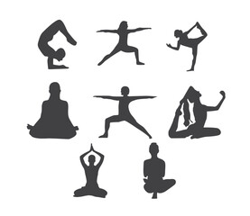 vector  young girl yoga silhouette for healthy life style 