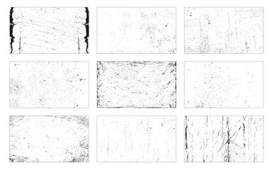 Collection of nine grunge distress wall. Grunge texture set. Distress backgrounds. Abstract vector template.