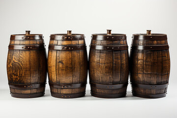 Fototapeta premium Wooden beer barrels set on a white background