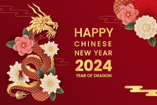Happy chinese new year 2024 year of dragon vector illustration background