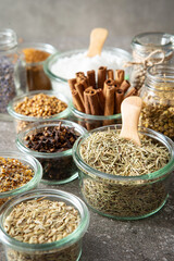 Various dried spices, dried food ingredients