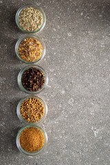 Various dried spices, dried food ingredients	