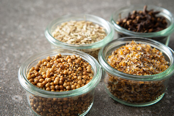 Various dried spices, dried food ingredients	