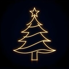 Christmas tree gold neon lines with a star on black background