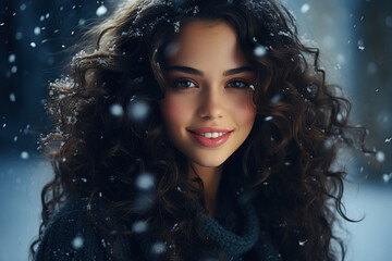Young woman having fun in snowy winter