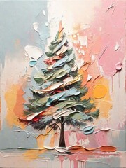 Abstract oil painting of Christmas tree  pastel colors splash