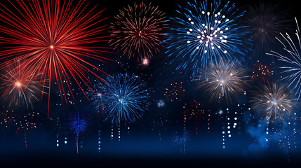 Fototapeta na wymiar red and blue firework banner panorama new year fireworks isolated