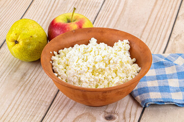 Organic cottage cheese in the bowl