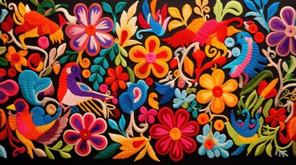 hispanic textile, Flowers pattern, colorful textile,  - obrazy, fototapety, plakaty