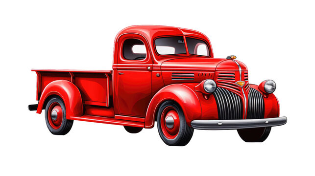 old red truck on transparent background 