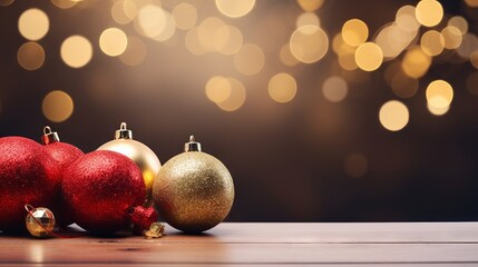 Christmas balls banner with copy space on blur background