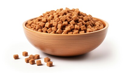 Dry dog food in a bowl close-up on a white background. Isolated