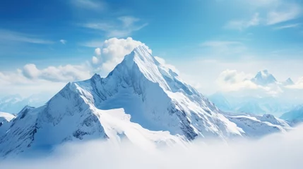 Crédence de cuisine en verre imprimé Fitz Roy majestic snowy mountain peak towering above the clouds Generative AI