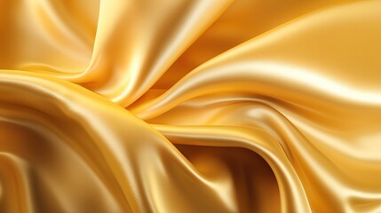 Gold silk fabric background, 3d rendering golden cloth material beautiful folds.