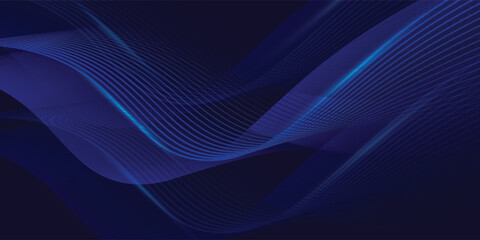 Dark abstract background with glowing wave. Shiny moving lines design element. Modern purple blue gradient flowing wave lines. Futuristic technology concept.