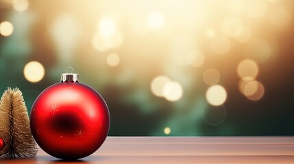 Christmas and New years eve Background. Beautiful Wide Angle Holiday Template with Christmas red ball on fir tree and highlights. Panoramic classic header Web banner with copy space for design.