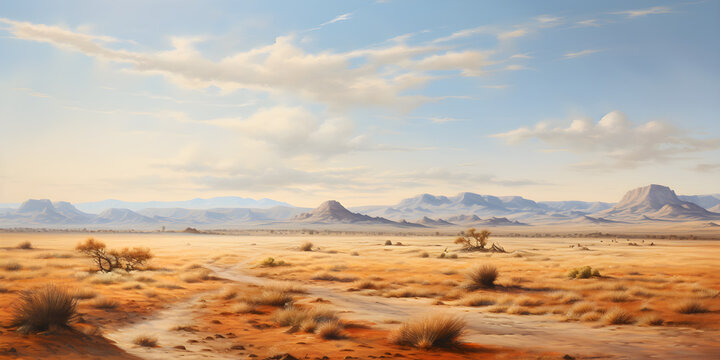 painting of the desert landscape, a picturesque arid environment in natural harmonious colours © sam