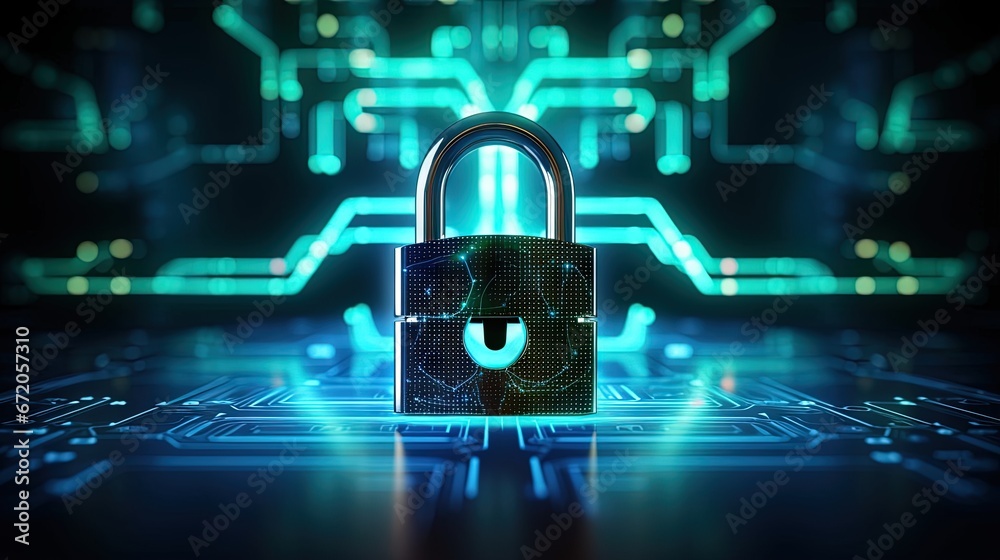 Leinwandbilder cyber security.digital padlock icon,cyber security technology network data protection technology vir
