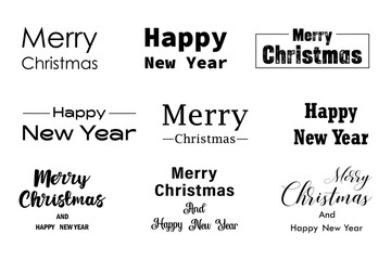 Merry Christmas and Happy New Year typography collection. Holiday lettering templates for greeting cards, banners, gifts.