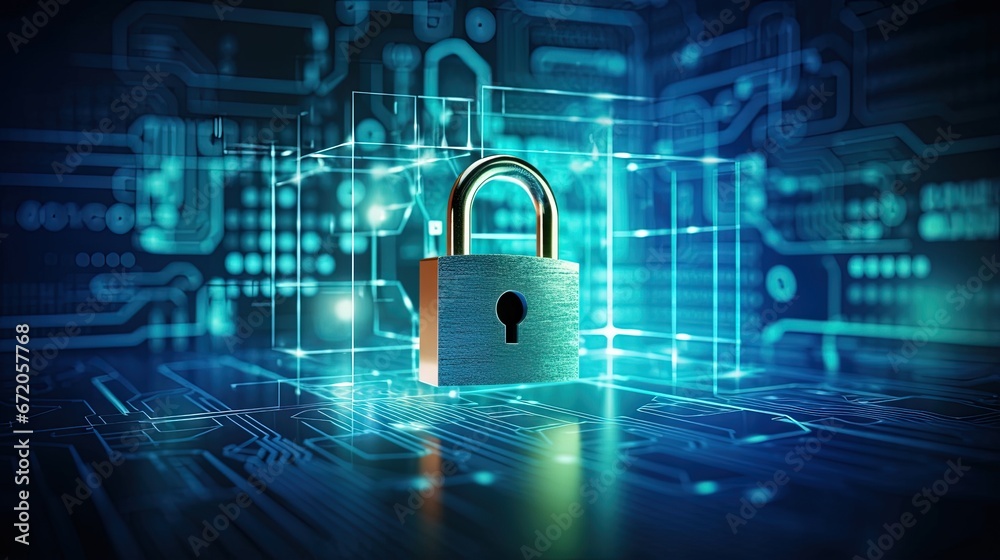 Leinwandbilder abstract technology cyber security privacy information network concept padlock protection digital ne