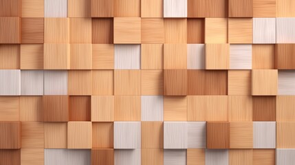 Timber cube Wood Wall background with tiles.