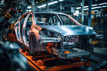 Fototapeta premium Automotive production line. Modern automobile factory. Automotive industry. Industrial background. Automation industry 4.0 concept