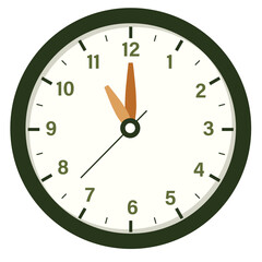 Wall Clock Show Time at 11 o'clock, Round Clock Illustration