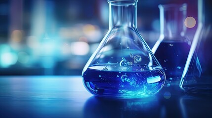 drop blue liquid and droplet laboratory for science test , lab chemical study and medical concept background