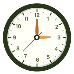 Wall Clock Show Time at 3 o'clock, Round Clock Illustration