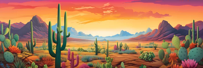 Poster colourful cartoon style painting of the desert landscape © sam