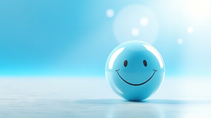 Bubble smile with happy face on pastel blue background, Positive thinking, Mental health assessment, World mental health day concept