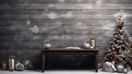 Christmas time and desk with free space for your decoration.