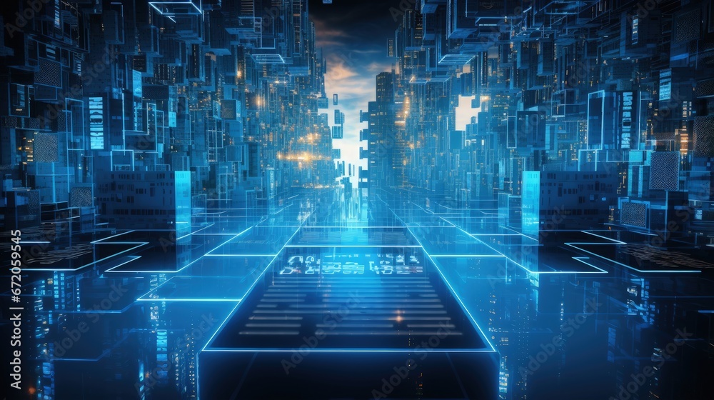 Aufkleber Cyber security, Data protection, Structure of virtual network on innovative internet network connection of Digital technology business, verification and data encryption, Big data and blockchain.