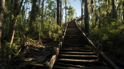 Obraz premium Abandoned wood stairs in citrus wildlife management area florida