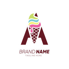 Initial Letter A Ice Cream Logo Design Vector Icon Graphic Emblem Illustration