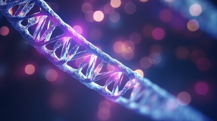 Luminous DNA double helix in violet blue colors, 3D render. - obrazy, fototapety, plakaty