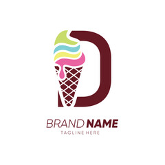 Initial Letter D Ice Cream Logo Design Vector Icon Graphic Emblem Illustration
