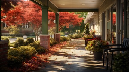 Foliage along entrance to an assisted living facility