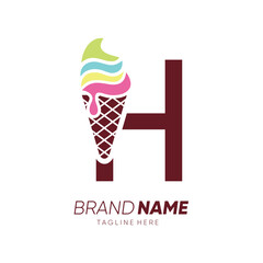 Initial Letter H Ice Cream Logo Design Vector Icon Graphic Emblem Illustration