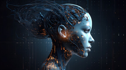 Future of AI robot background in blue theme 