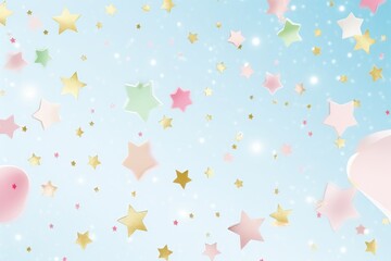 A dynamic and celebratory background image for creative content, showcasing colorful star-shaped confetti falling in a close-up view, creating a festive atmosphere. Photorealistic illustration