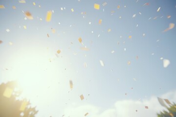 A dynamic and festive background image for creative content, featuring square confetti falling in a close-up view with the background gently blurred. Photorealistic illustration - Powered by Adobe