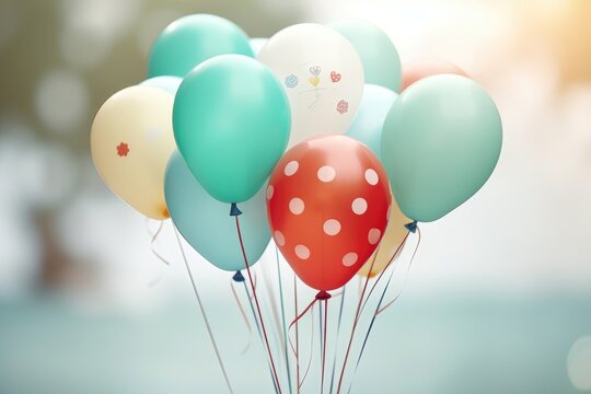 An engaging close-up background image for creative content, focusing on balloons with a softly blurred background, creating a cheerful composition. Photorealistic illustration